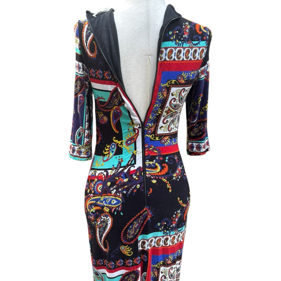 Alice + Olivia Delora Paisley Bodycon Dress Size 6 Colorful Midi Stretch Classic - Picture 11 of 16